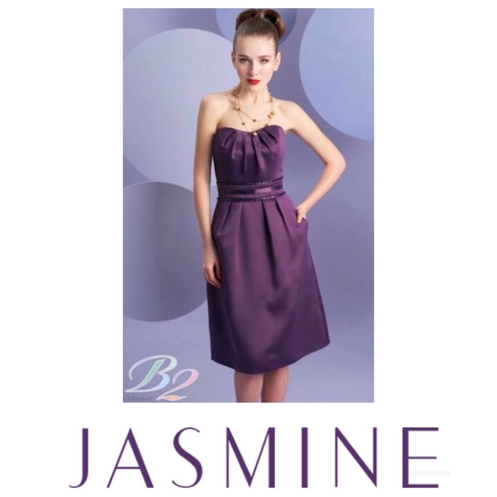 🌹Jasmine B2 Eggplant Strapless Pocket Dress Bridal Wedding Evening Cocktails